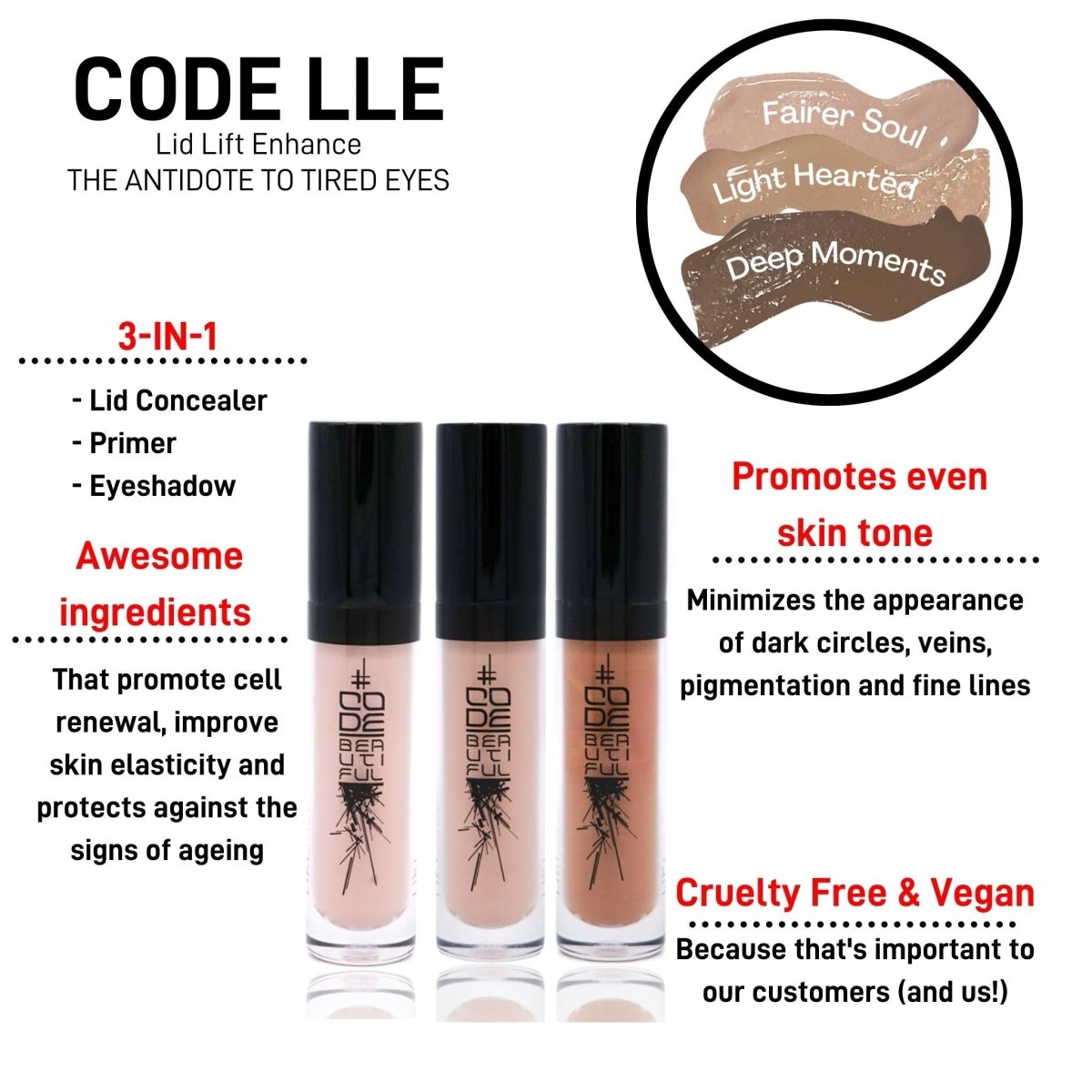 CODE LLE Lid Lift Enhance - 3-in-1 Concealer, Primer & Eyeshadow - CODE Beautiful