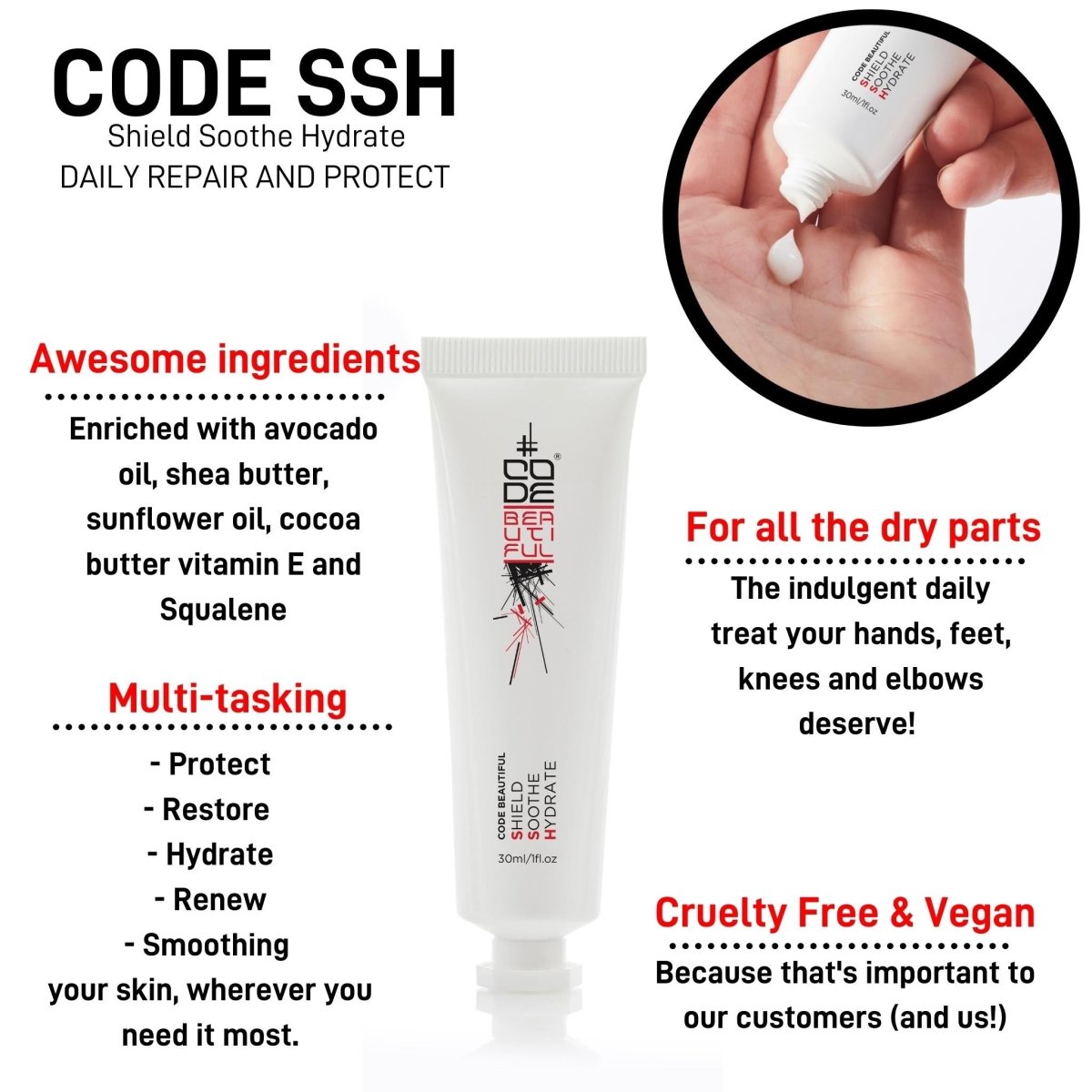 CODE SSH Shield Soothe Hydrate - Multi-Purpose Hand & Body Cream - CODE Beautiful