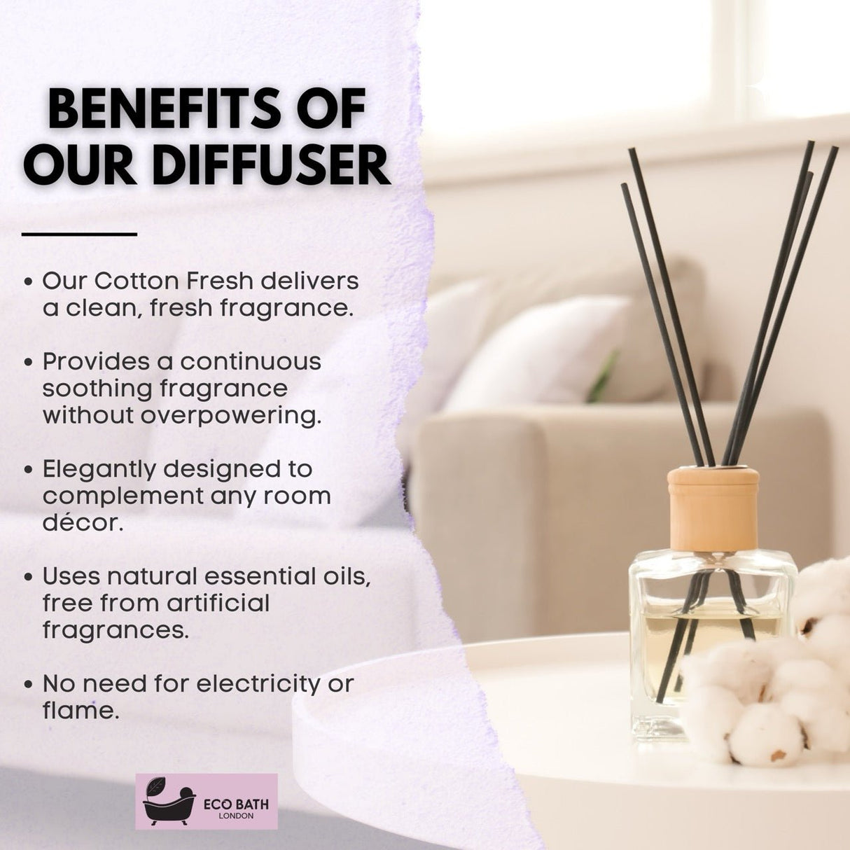 Eco Bath London Cotton Fresh Reed Diffuser 100ml