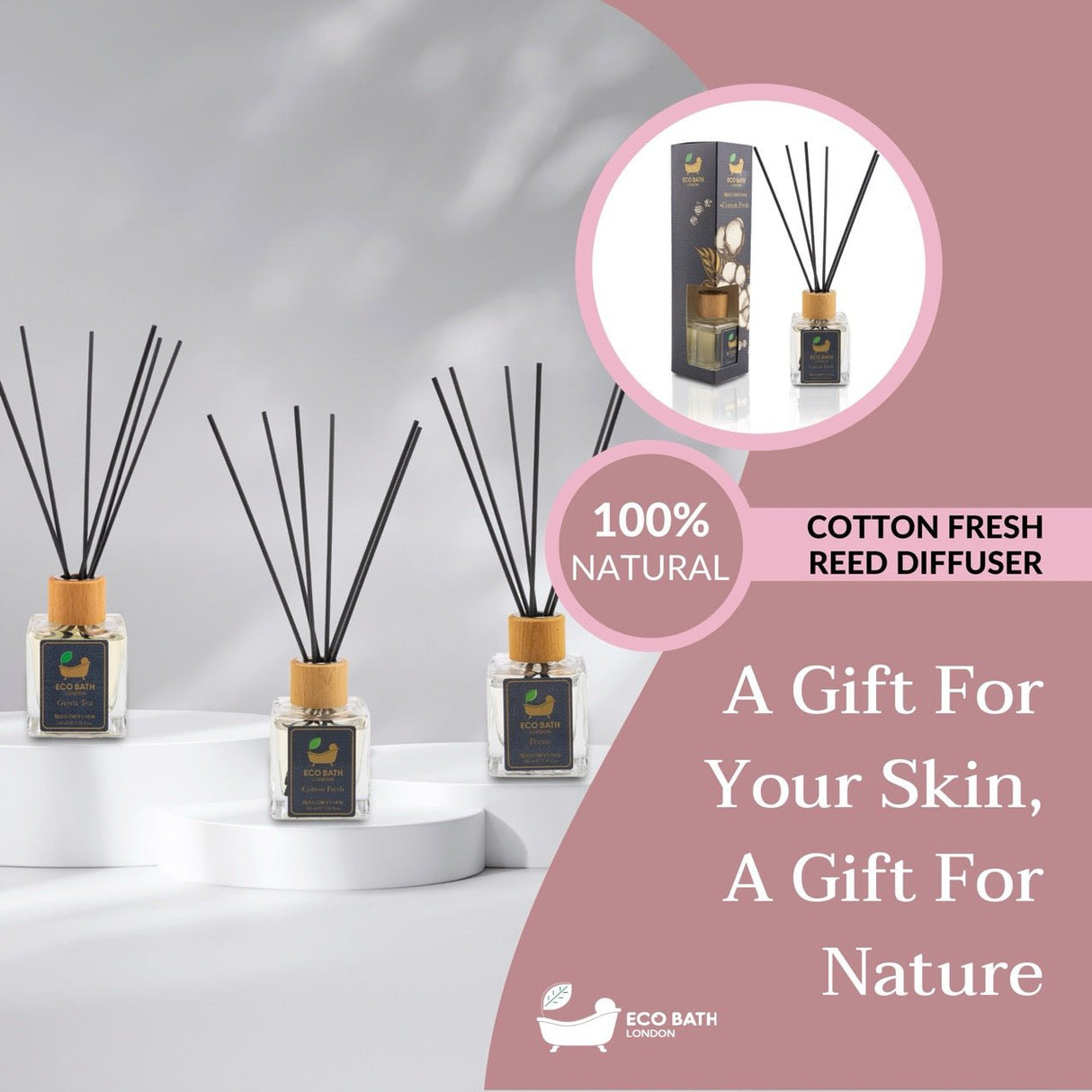 Eco Bath London Cotton Fresh Reed Diffuser 100ml