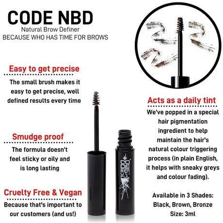 CODE NBD Natural Brow Definer - Long-Lasting Eyebrow Gel with Hair Pigmentation - CODE Beautiful